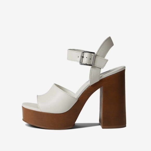 Steve Madden Kye Sandal Platform Heel White Leather - Picture 1 of 17